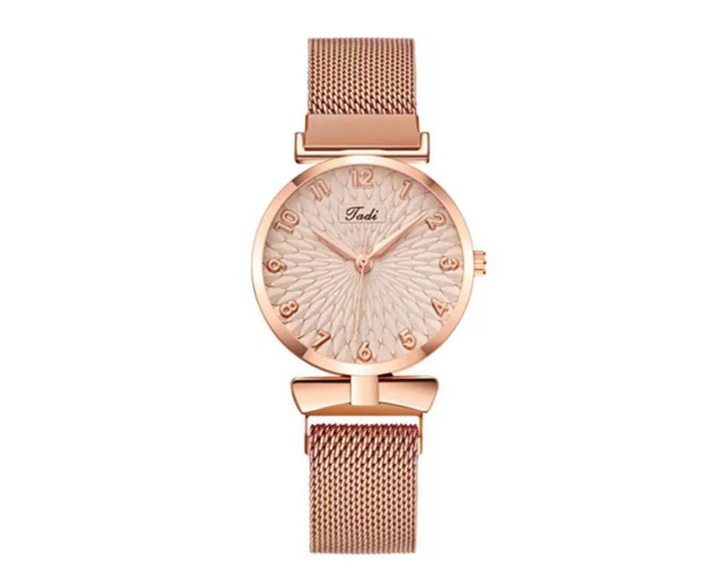 Gold Self Design Wrist Watch with Bracelet